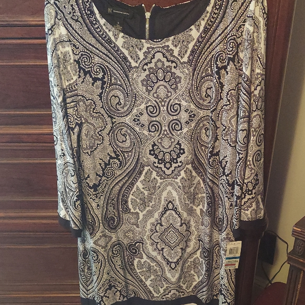 INC International Concepts Black and White Paisley Dress
